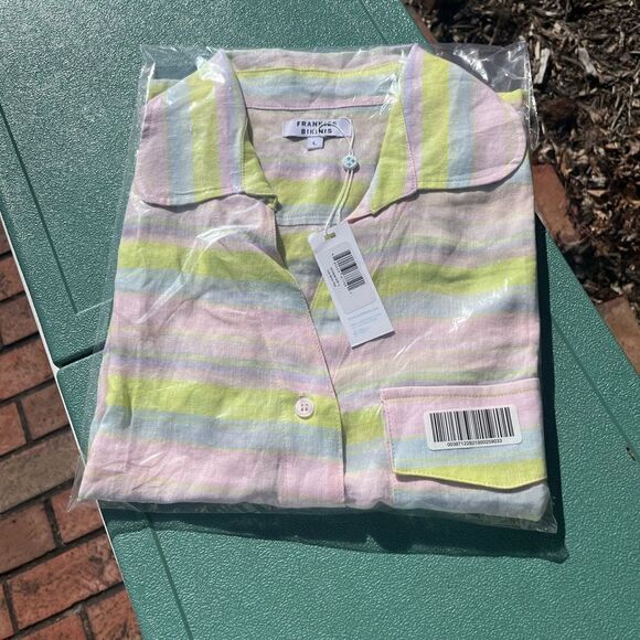 Frankie’s Bikinis Neon Linen Striped Lou Button Up Shirt NWT - Picture 4 of 13